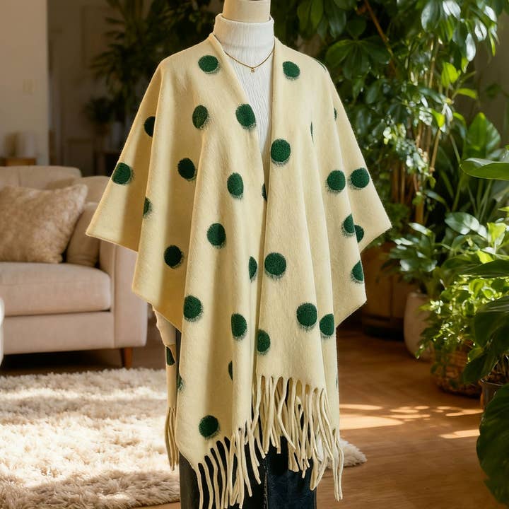 ACCITY - Wholesale Poncho - Women's - Polka Dot Tassel Shawl Women Vintage WinterCape_CWOCASL000924