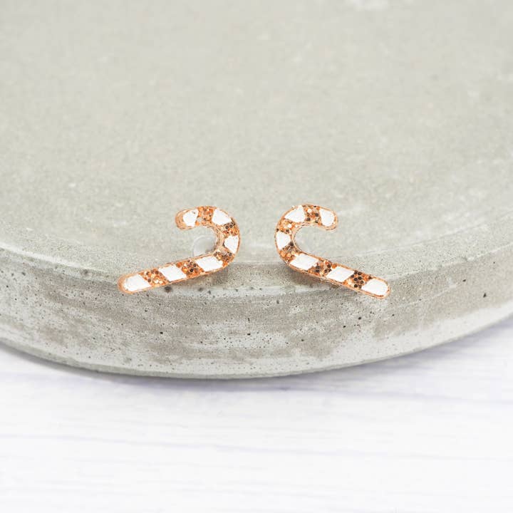 MadebyJenWren – wholesale Stud/post earrings – Gold glitter candy cane Christmas studs6