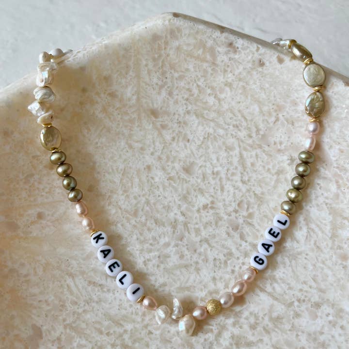 Vida Pearl Multi Bead Gold Filled Personalized Name Necklace for wholesale by House of Olia