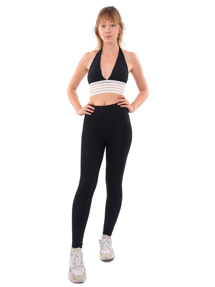Conjunto Bentley Activewear - Leggings e Sutiã Esportivo - Preto/Branco por atacado de Savoy Active