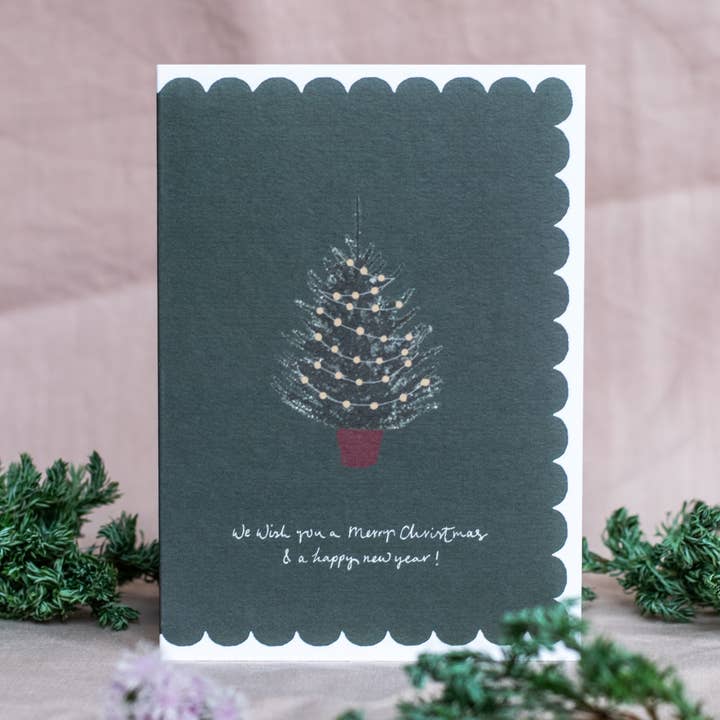 Traditional Green Scallop Christmas Card  for wholesale by The Hidden Pearl Studio