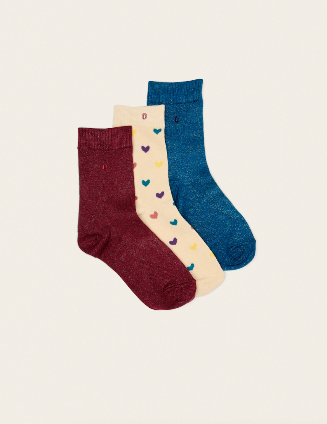 ODAJE - Wholesale Sokken - Dames - Set van 3 Sokken - Hart en bordeaux blauwe glitters1