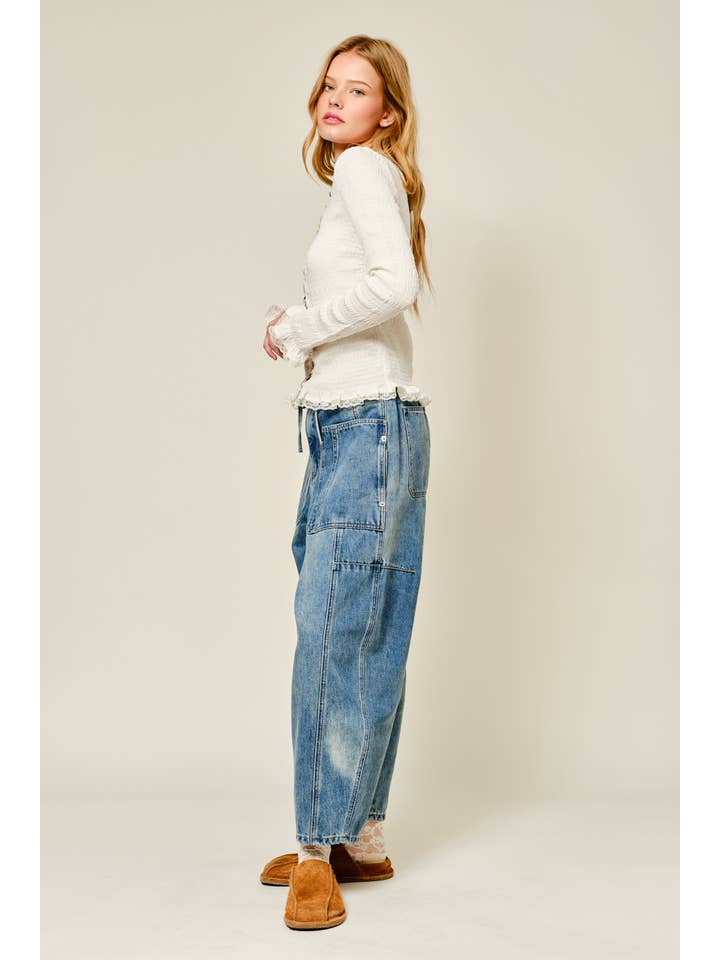 Aaron & Amber - Wholesale Knit Top - Women's - AJT5485 FULL SMOCKED BUTTON DOWN TOP WITH LACE EDGE7