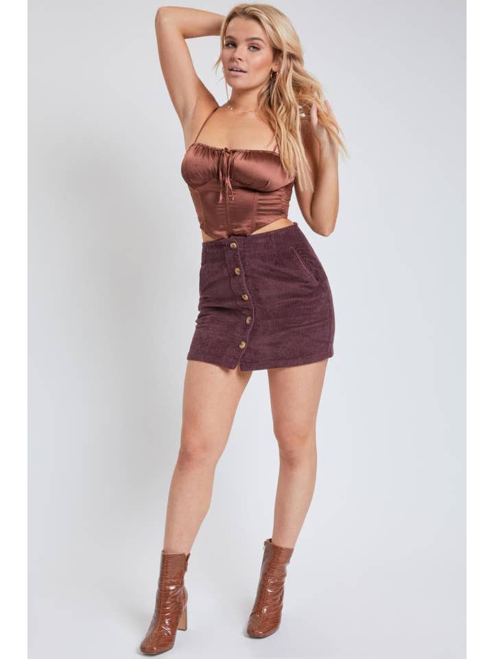 Prune Corduroy Button Front Skirt-K10718W for wholesale on Faire