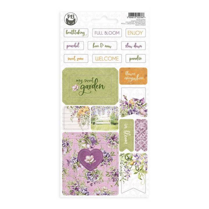 P13 - Wholesale Sticker - Chipboard Sticker Sheet Secret Garden 01, 10,5 X 22Cm