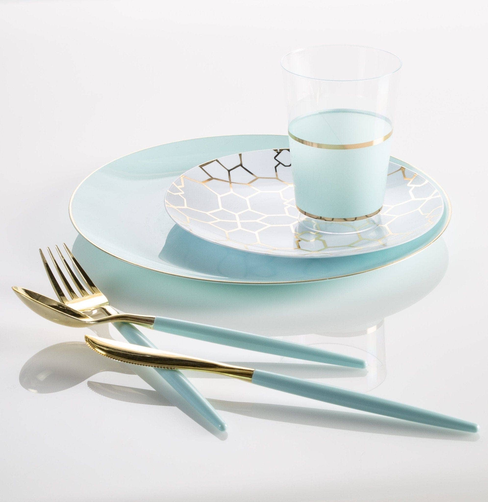 Luxe Party - Wholesale Disposable Cup - 12 Oz Round Mint • Gold Plastic Cups | 10 Cups2