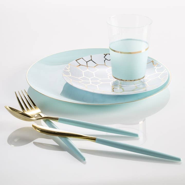 Luxe Party - Wholesale Disposable Cup - 12 Oz Round Mint • Gold Plastic Cups | 10 Cups2