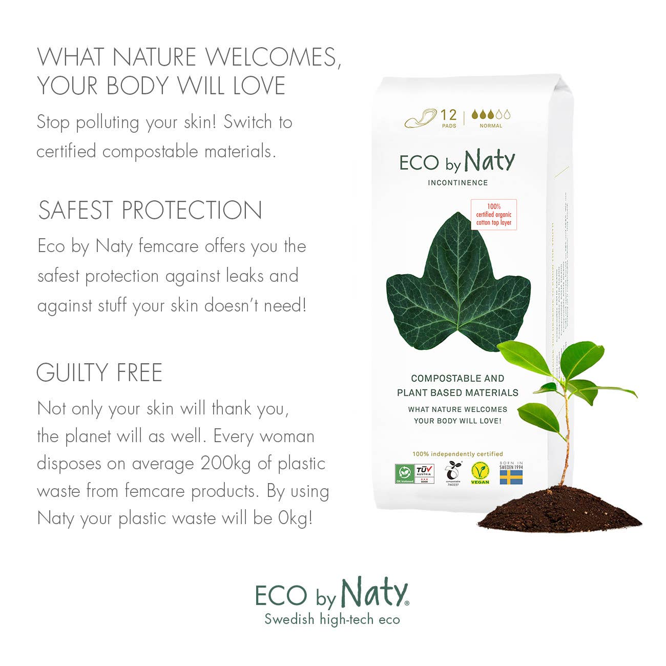 Eco by Naty - Wholesale Incontinence Aid - Incontinence Pads Normal, Compostable, 12 Pcs1