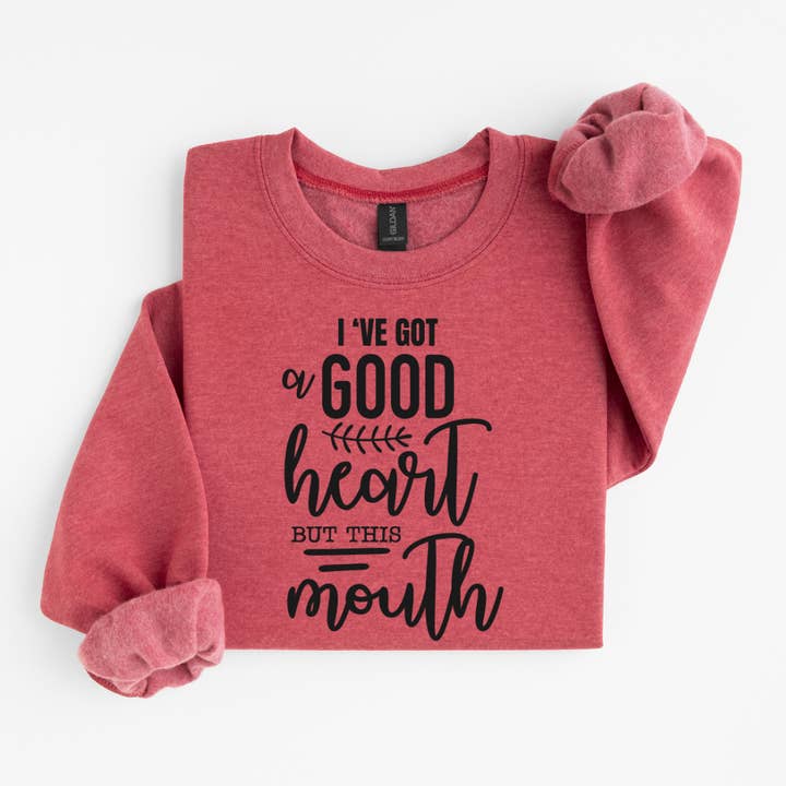 Jeg har et godt hjerte, men denne mund sjov sweatshirt for engroshandel hos Simply Spoken Apparel