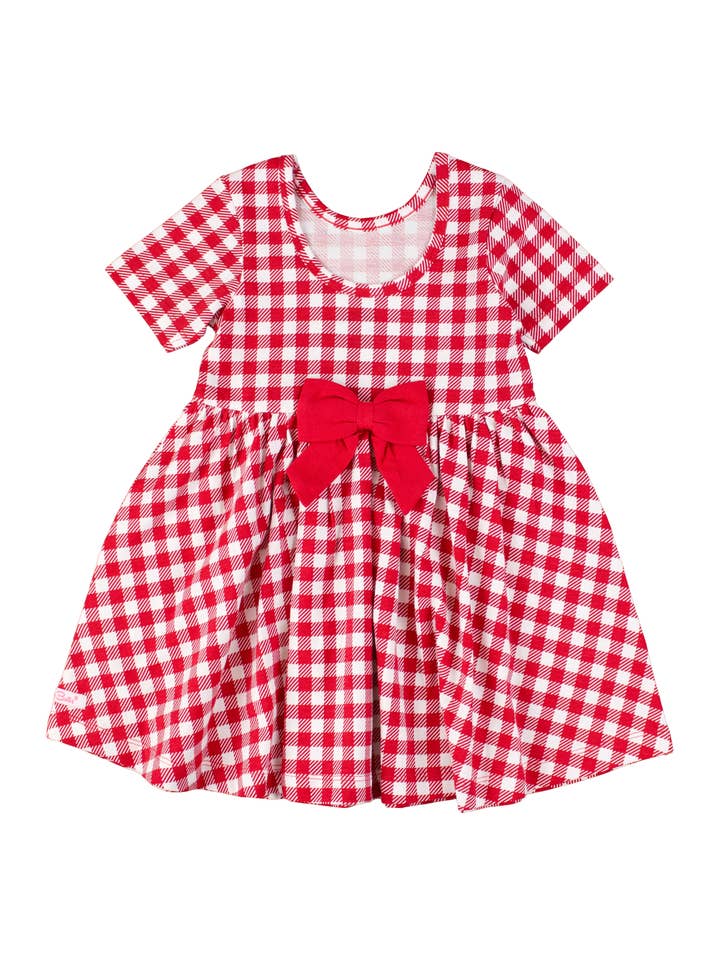 Rosso Vestito a maniche corte in maglia a quadretti rossi per bambine in vendita all'ingrosso su Faire