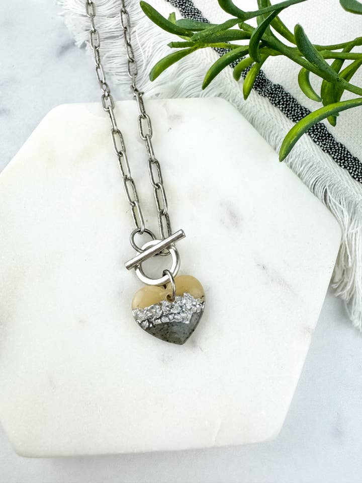 Valentine Clay Heart Paperclip Necklace |Silver w/Gray for wholesale by Light Shine