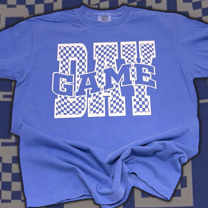 Game Day White Checkered Comfort Colors T-Shirt for wholesale by The Lyrical Spirit, LLC