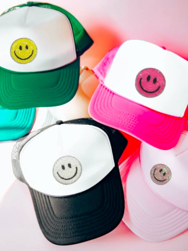 SUMMER SMILEY FACE PATCH TWO TONE TRUCKER HAT for wholesale by 1st Allie