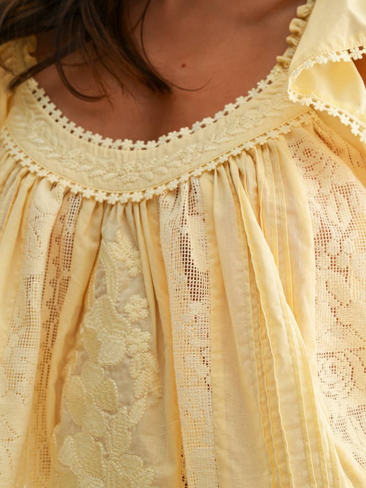 LT YELLOW CET26937 Sleeveless Lace Blouse with Embroidered for wholesale on Faire8