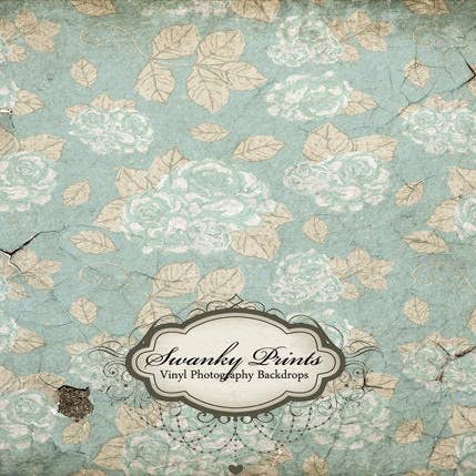 EN STOCK/Listo para enviar/Floral agrietado verde azulado de 7 pies x 6 pies para venta al por mayor de Swanky Prints