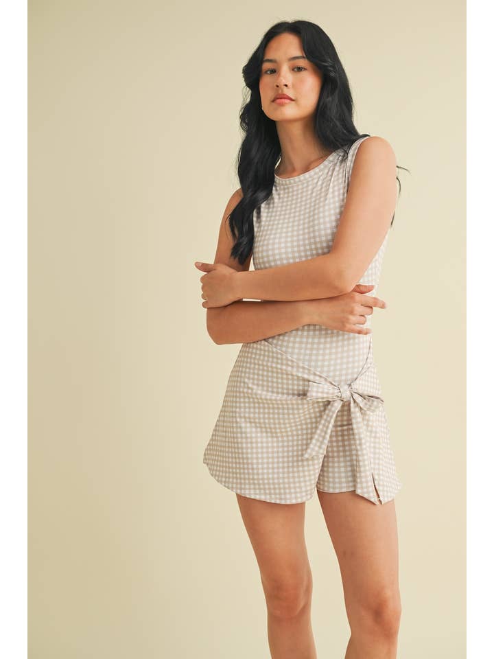 KIMBERLY C - Wholesale Athletic Dress - Women's - Gingham Print Sleeveless Wrap Tie Front Dress 47