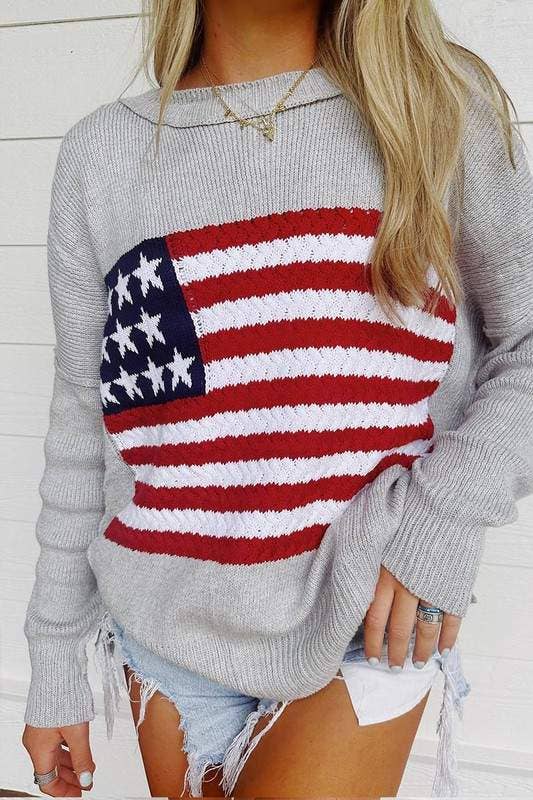 Queen Fashion - Wholesale Knit Sweater - Women's - us flag knitted sweater1