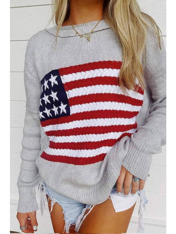Queen Fashion - Wholesale Knit Sweater - Women's - us flag knitted sweater1