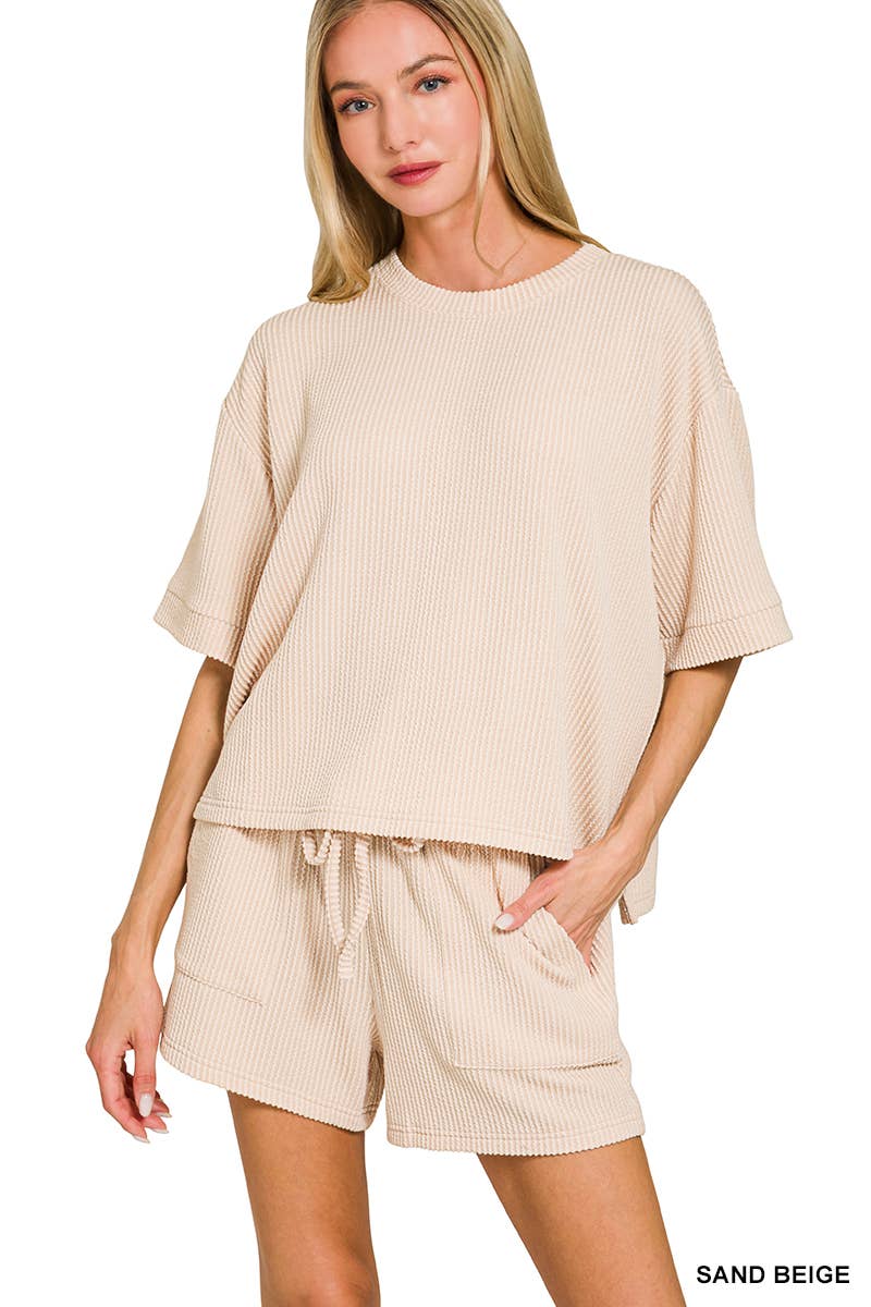 42POPS – Engroshandel Loungesæt - Dame – .Corded Rib T-shirt & Shorts 2-delt Sæt73