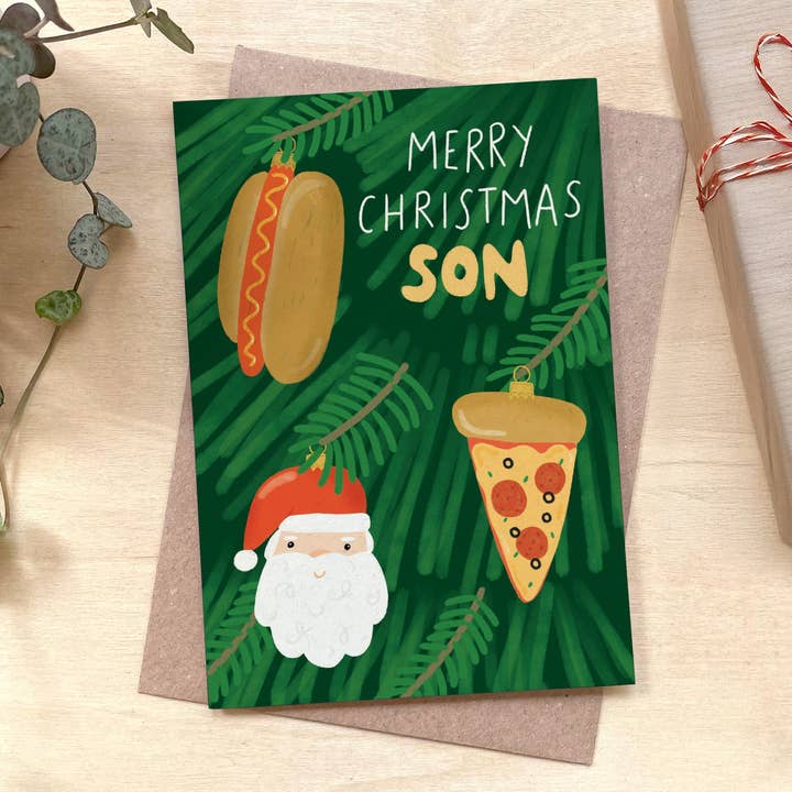 Merry Christmas Son Recycled Coffee Cup Card for wholesale by Coffee Cup Cards