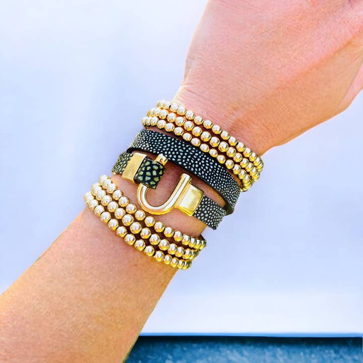 Bracciale in pelle a forma di ferro di cavallo, 4 colori a scelta per la vendita all'ingrosso da parte di Shiver + Duke
