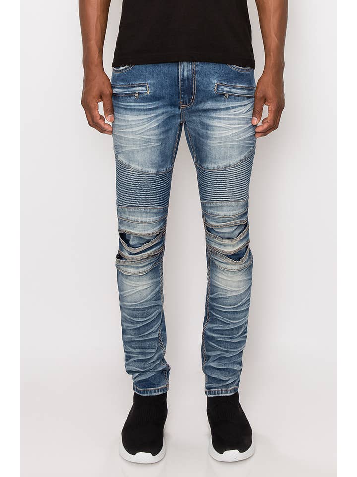 Victorious - Wholesale Jeans - Men's - DL1083 Creased Biker Denim Jeans Pre-Pack