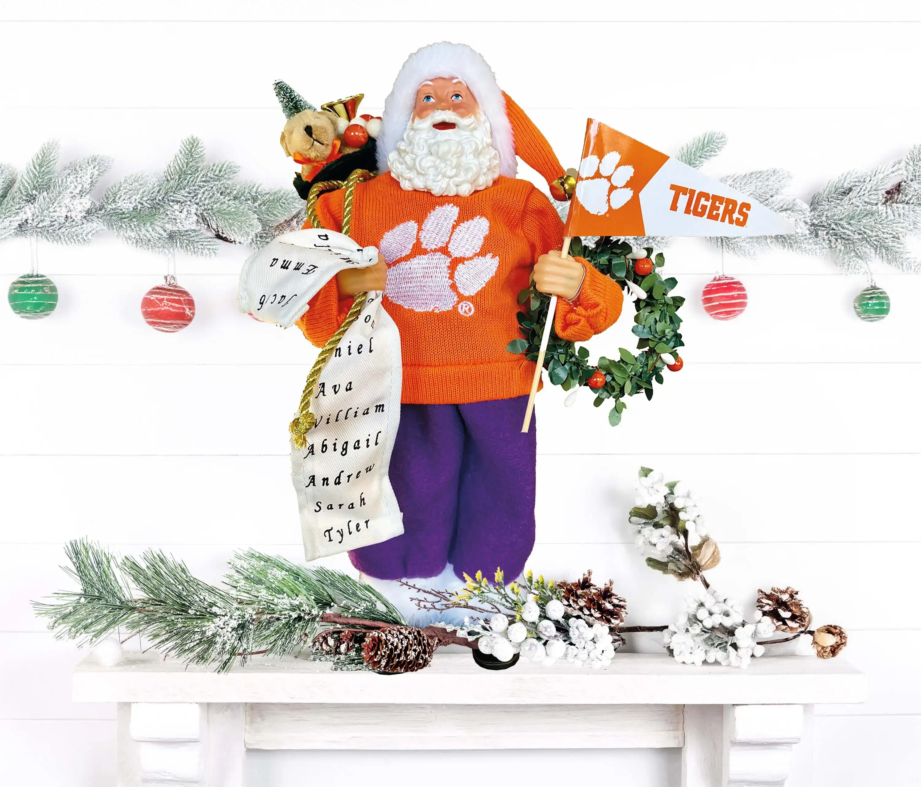 Santa’s Workshop Inc. - Wholesale Christmas Decoration - 12" Clemson Proud Santa3