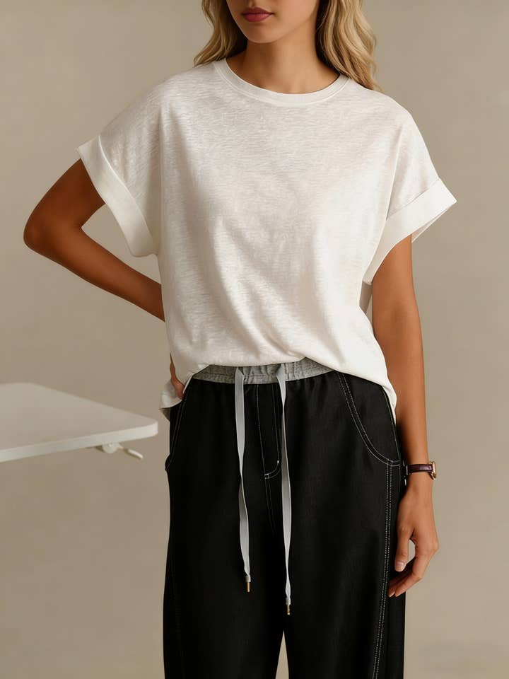 Natural Core cotton linen blend tees relaxed fit crew for wholesale by Rosa Clothing