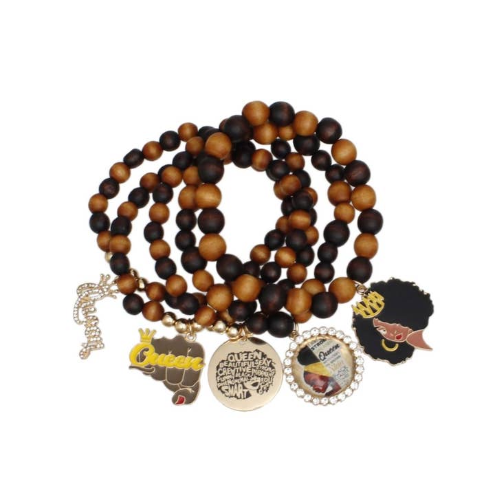 Bracelets Wood Bead Black Queen Charm Set for wholesale on Faire