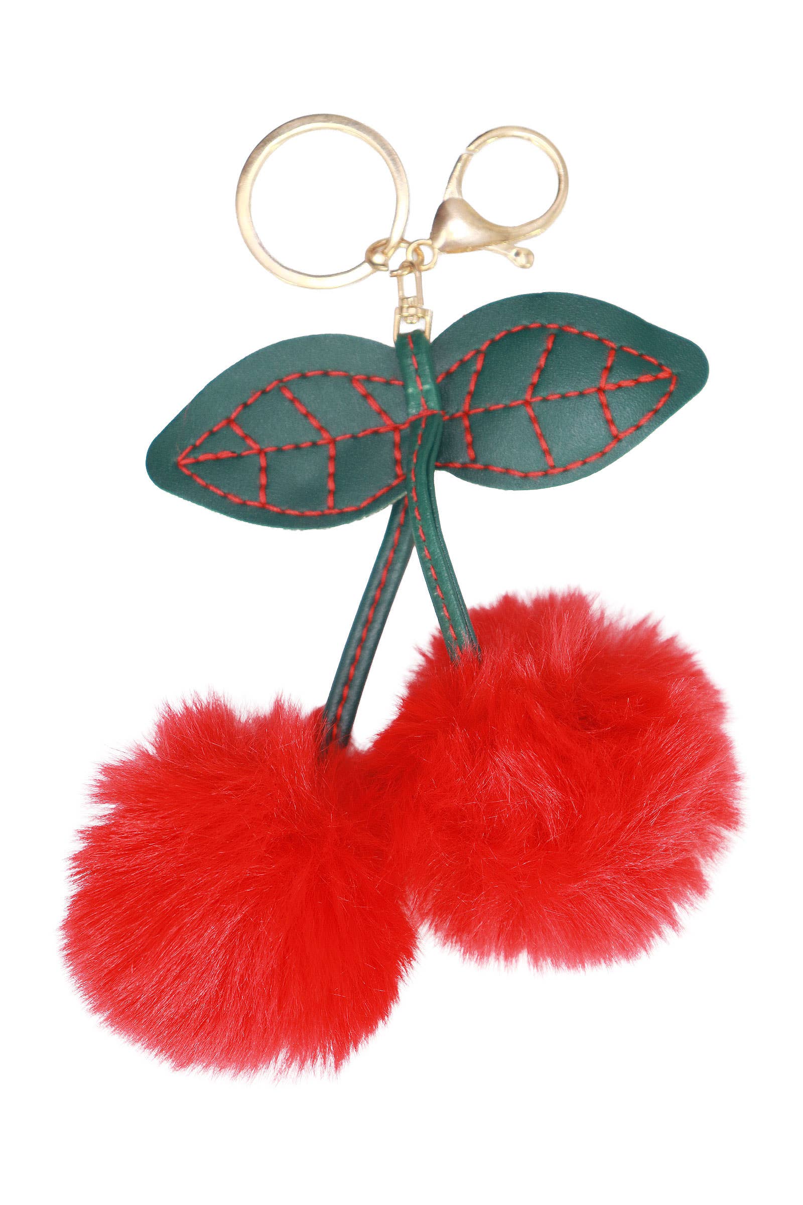 Red Cherry Fluffy Faux Fur Pom Pom Key Chain for wholesale on Faire1