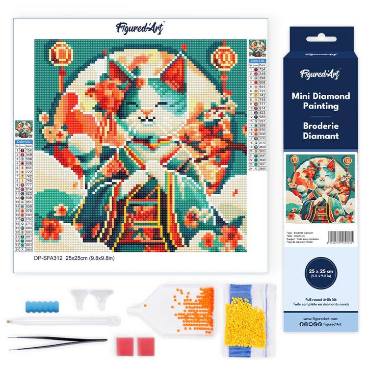 Mini Diamond Painting 25x25cm - Japanese Princess Cat Rolled canvas for wholesale by Figured'Art (UK)