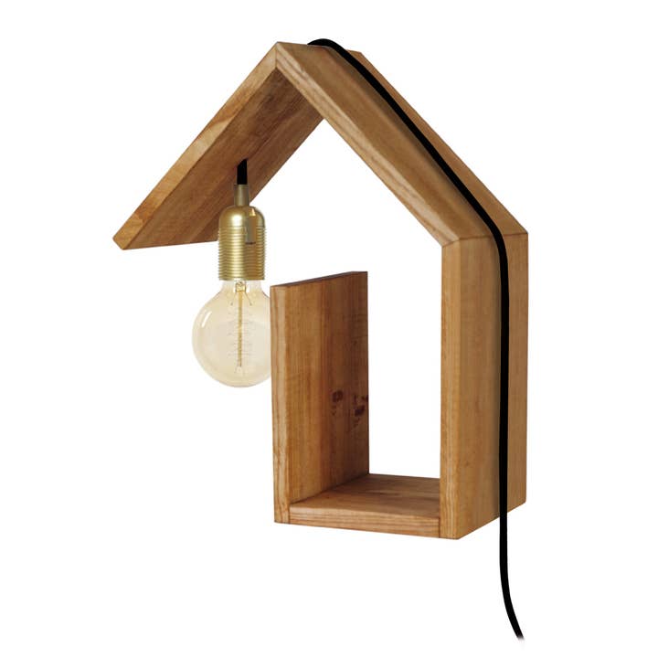 COTTAGE D - Lámpara de pared con repisa de madera oscura para venta al por mayor de Tosel Shop