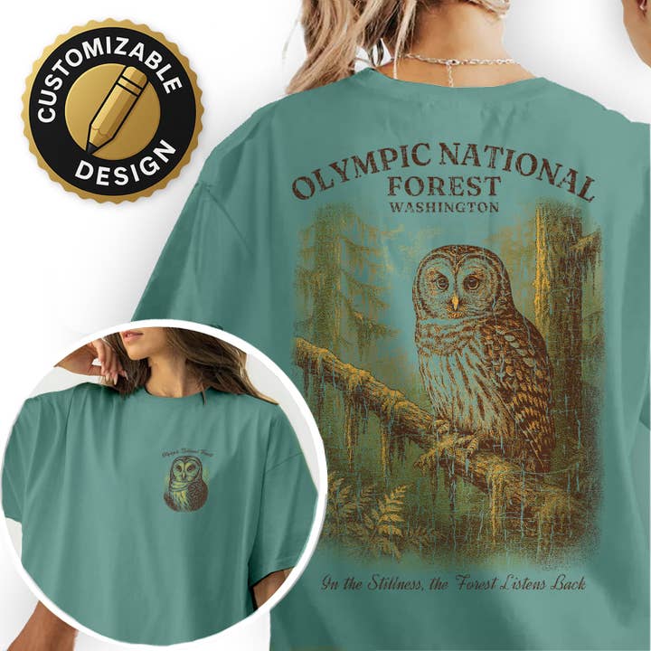 Olympic National Forest Ugle T-shirt – I Stilheden Lytter Skoven Tilbage, Natur Vildtliv Souvenir Gave T-shirt for engroshandel hos Textile Graphix