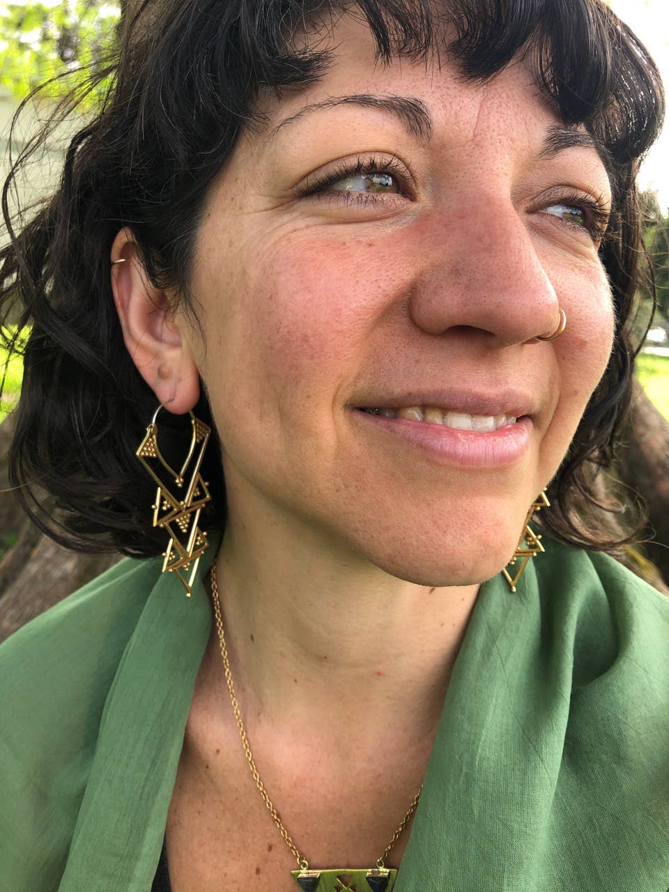 JAYA MOKSHA - Wholesale Dangle Earrings - Brass Tribal Boho Chandelier Earrings / Gold Triangle Hoops 6