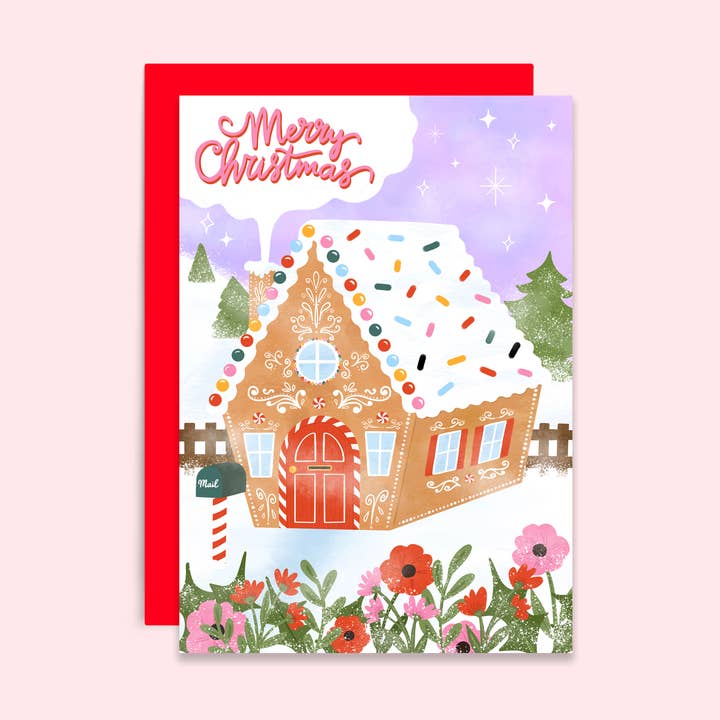 Gingerbread House | Christmas Card | Holiday Card | Seasonal for wholesale by Tikkled Pink