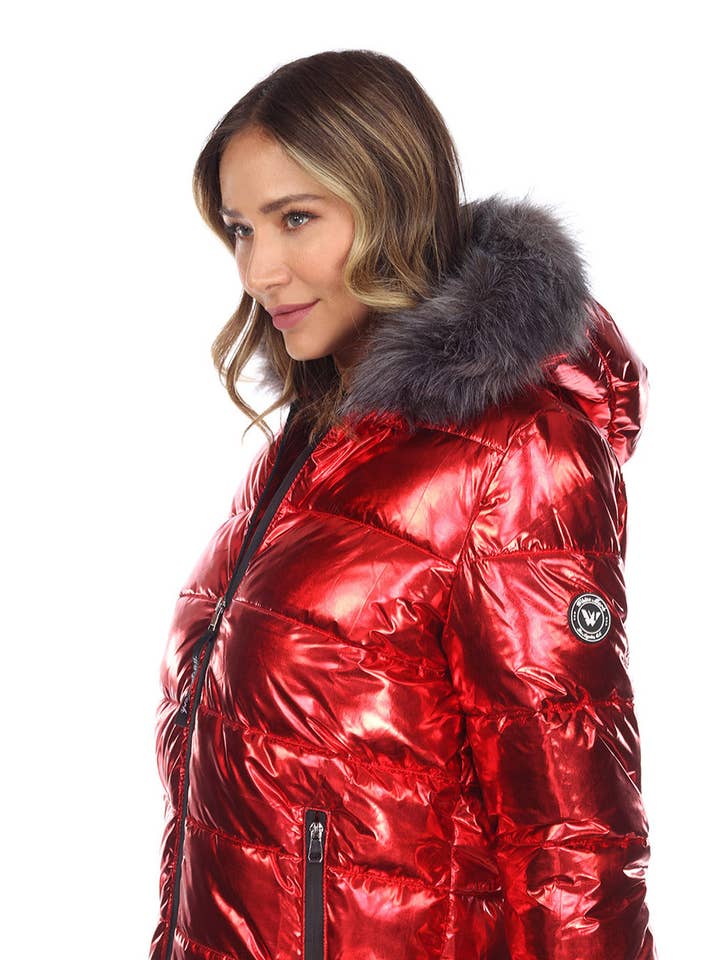 WHITE MARK - Wholesale Puffer Jacket - Women's - Women's Metallic Puffer Coat with Hoodie13