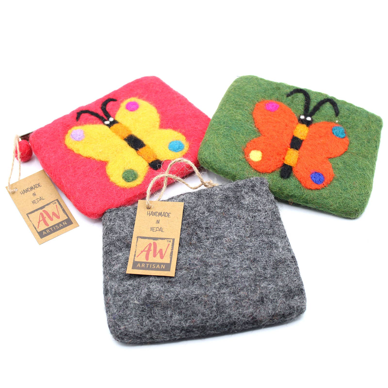 AW Artisan - Wholesale Coin Purse - Unisex - Natural Felt Purse (surt) - Large Butterfly3