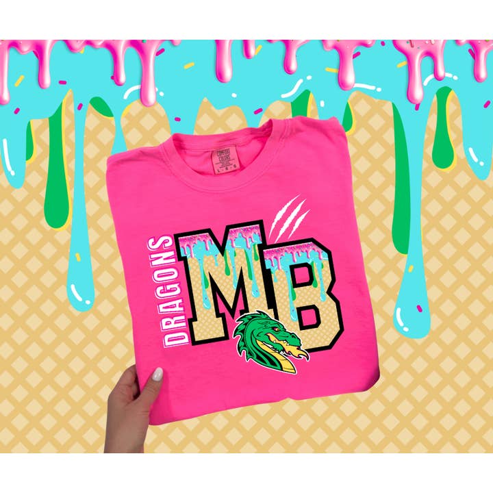 Mid-Buch Dragons Ice Cream Drip Neon Pink Tee for wholesale by The Red Rival Wholesale