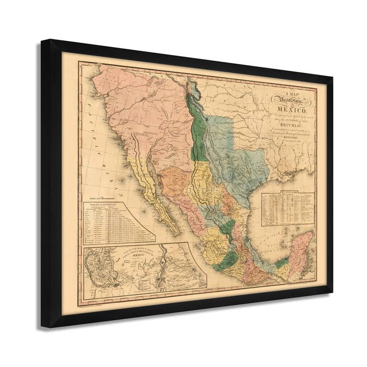 1846 Mexico Map - Framed Vintage Mexico Wall Map- History Map of Mexico States - Old Map of Mexico - Map of the United States of Mexico Wall Art Poster for wholesale by Historic Prints