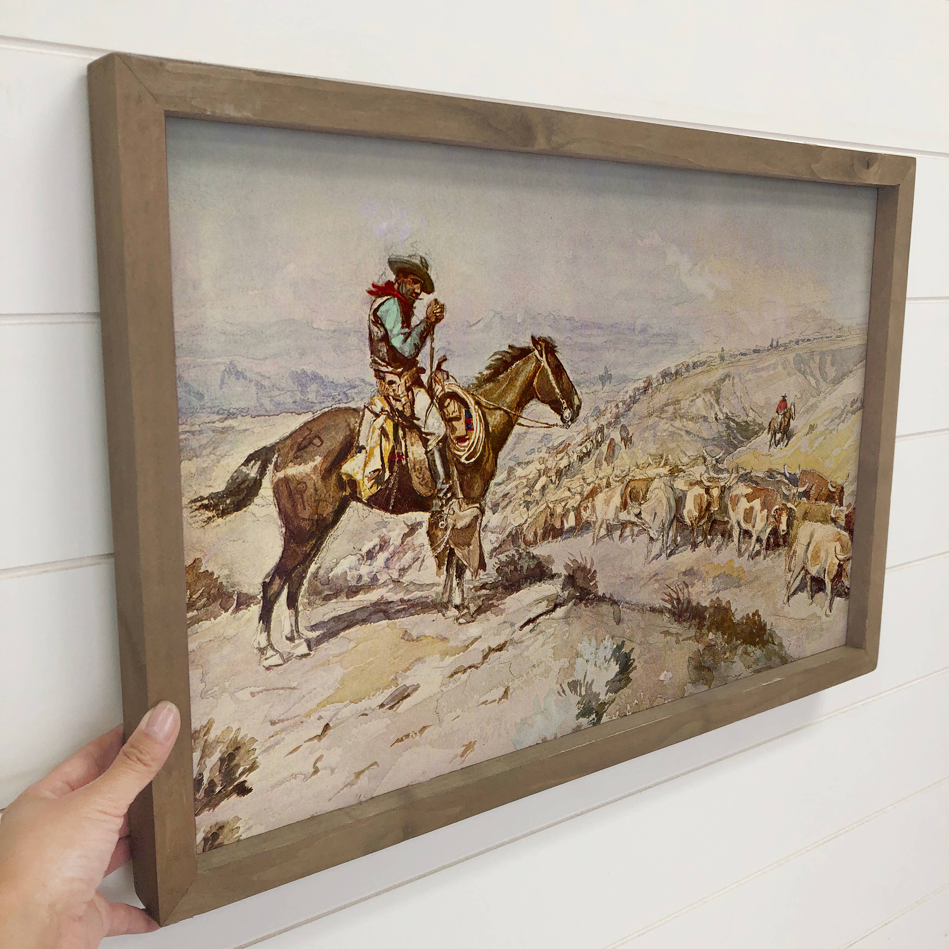 Hangout Home - Wholesale Art Print - Cowboy Cattle Drive - Ranch House Canvas Art - Wood Framed5