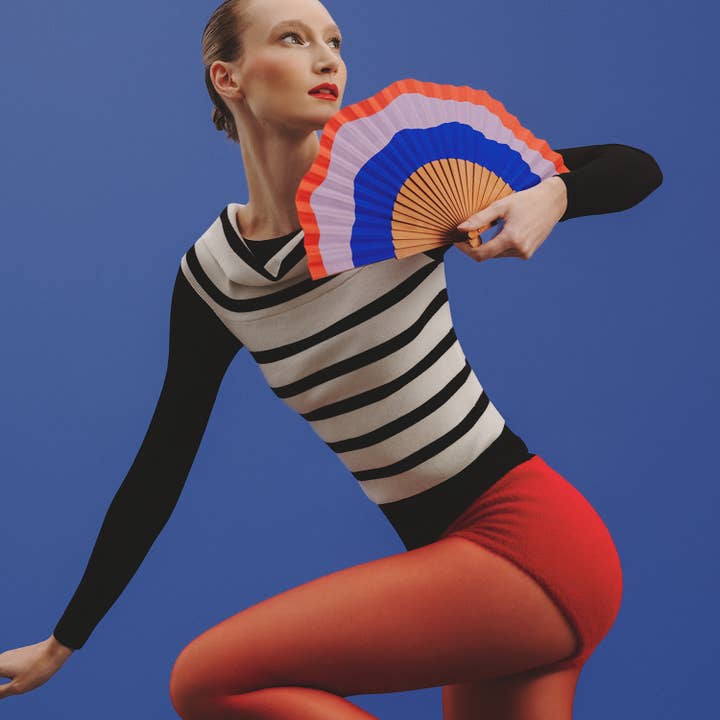 FLUID SHAPES MIDI Fan - 23 cm - Blue, Lilac, and Orange for wholesale by A FAN OF