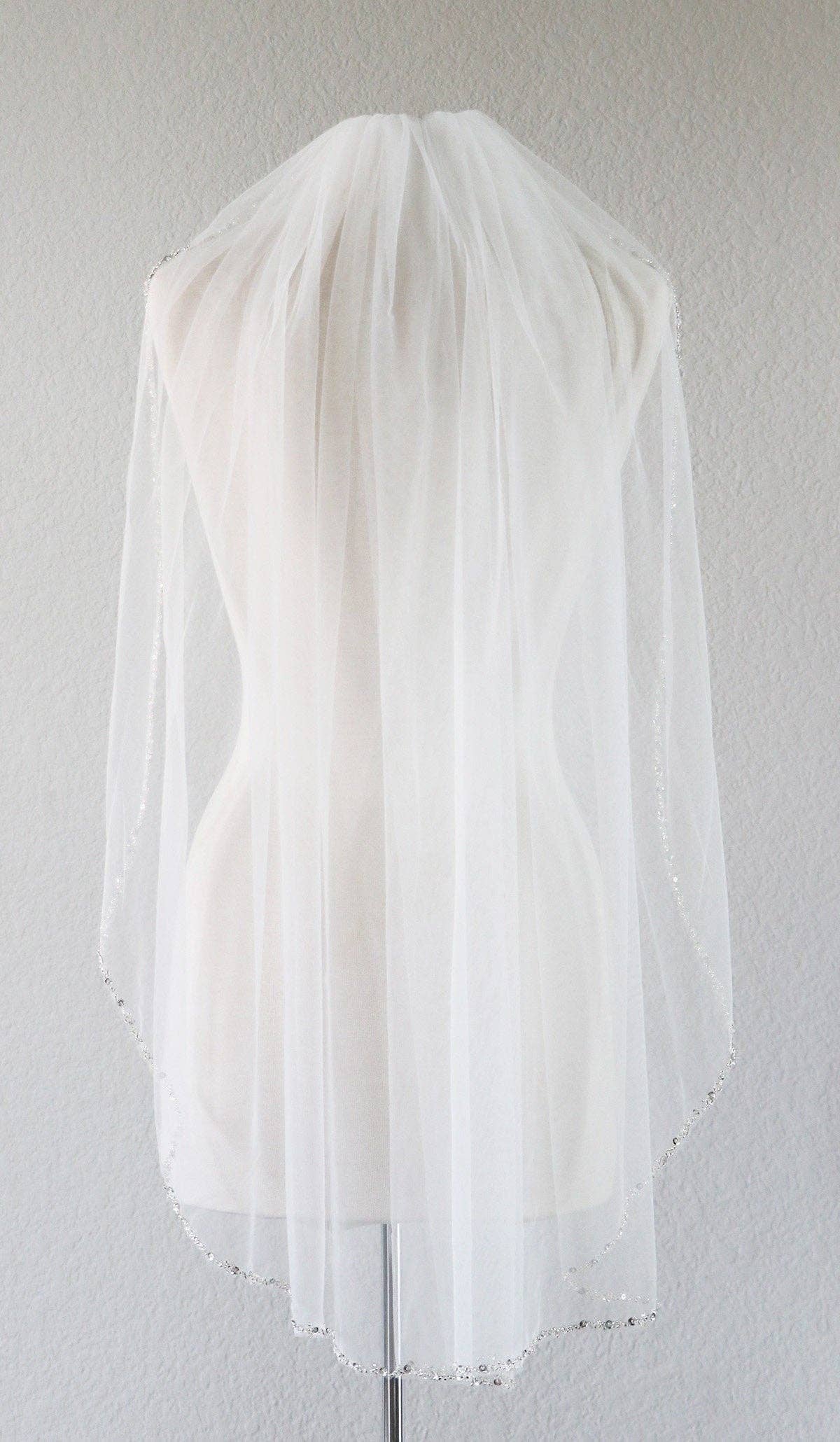 allureweddingjewelry – wholesale Veil – Women’s – Two Layer or One LayerCrystal Edge Wedding Veil with Blusher12