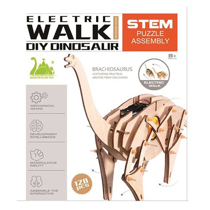 Texas Toy Distribution - Wholesale Puzzle - Kids - Brachiosaurus DIY Electric Puzzle Assembly STEM Kit 128 pcs