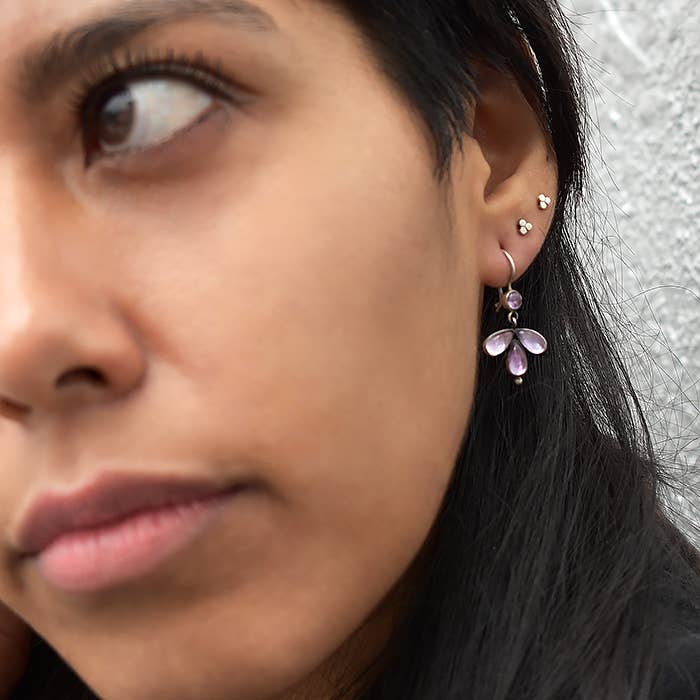 Jane Diaz NY - Wholesale Dangle Earrings - Tiny Foil Backed Cabochon Drop - EJ20895