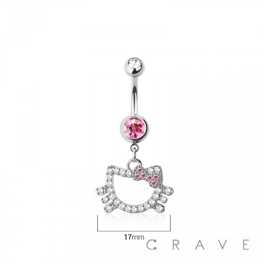 CRAVE - Venta al por mayor Piercings para ombligo - OMBLIGO COLGANTE DE GATO MULTI CZ DE ACERO QUIRÚRGICO 316L1