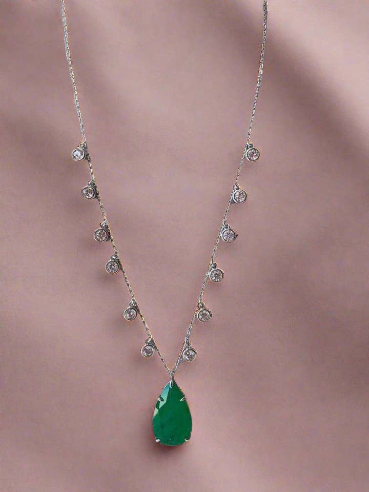 Emerald Teardrop Crystal Station Necklace for wholesale by By lilly Paris