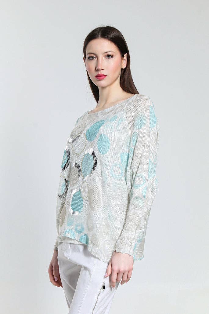  G Aqua w Gold Bubbles Danielle LS Batwing Open Knit Sweater (BLS424B) for wholesale on Faire2