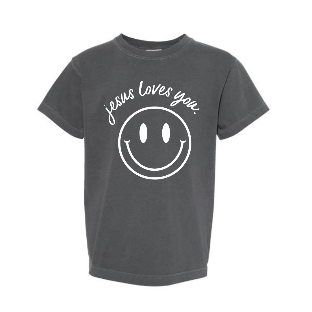SBG Co. – wholesale Screen-printed t-shirt – Kids – Jesus Loves You Smiley Youth Tee0