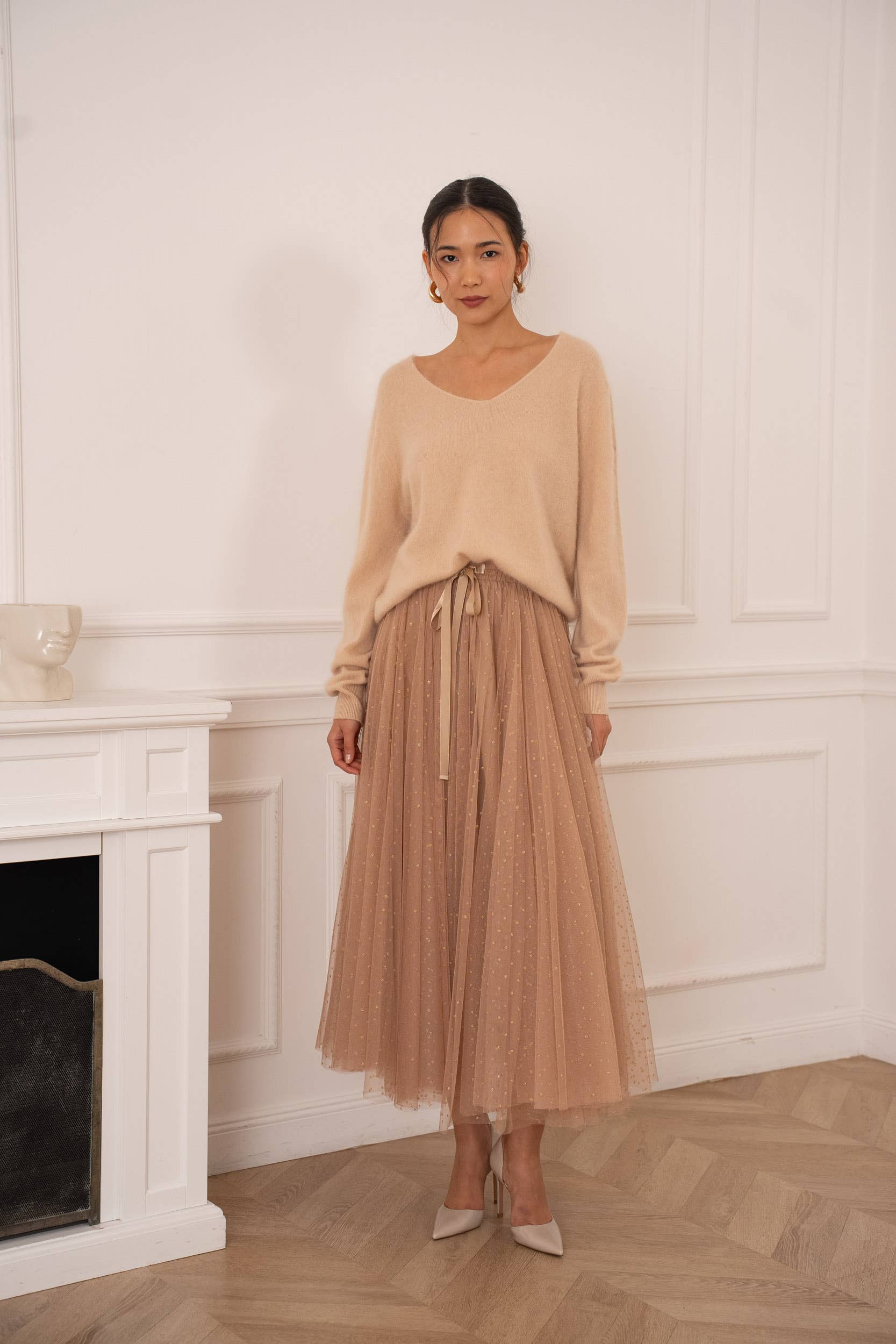 CHOKLATE PARIS – Engroshandel Pullover - Dame – Kashmir- og børstet uldtrøje med V-hals - A88912