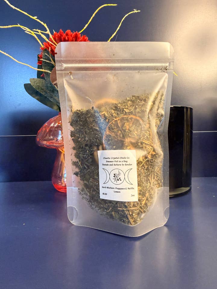Banish and Return to Sender Simmer Pot in a Bag for wholesale by Chaotic Crystal Chick Co.